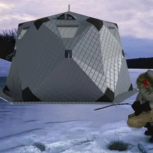Portable Ice Fishing Tent 420D Insulated Layer Ice Shanty Hexagon Ice Huts,Ice Fishing Shelter with Stove Jack and Floor (Color:Gray)