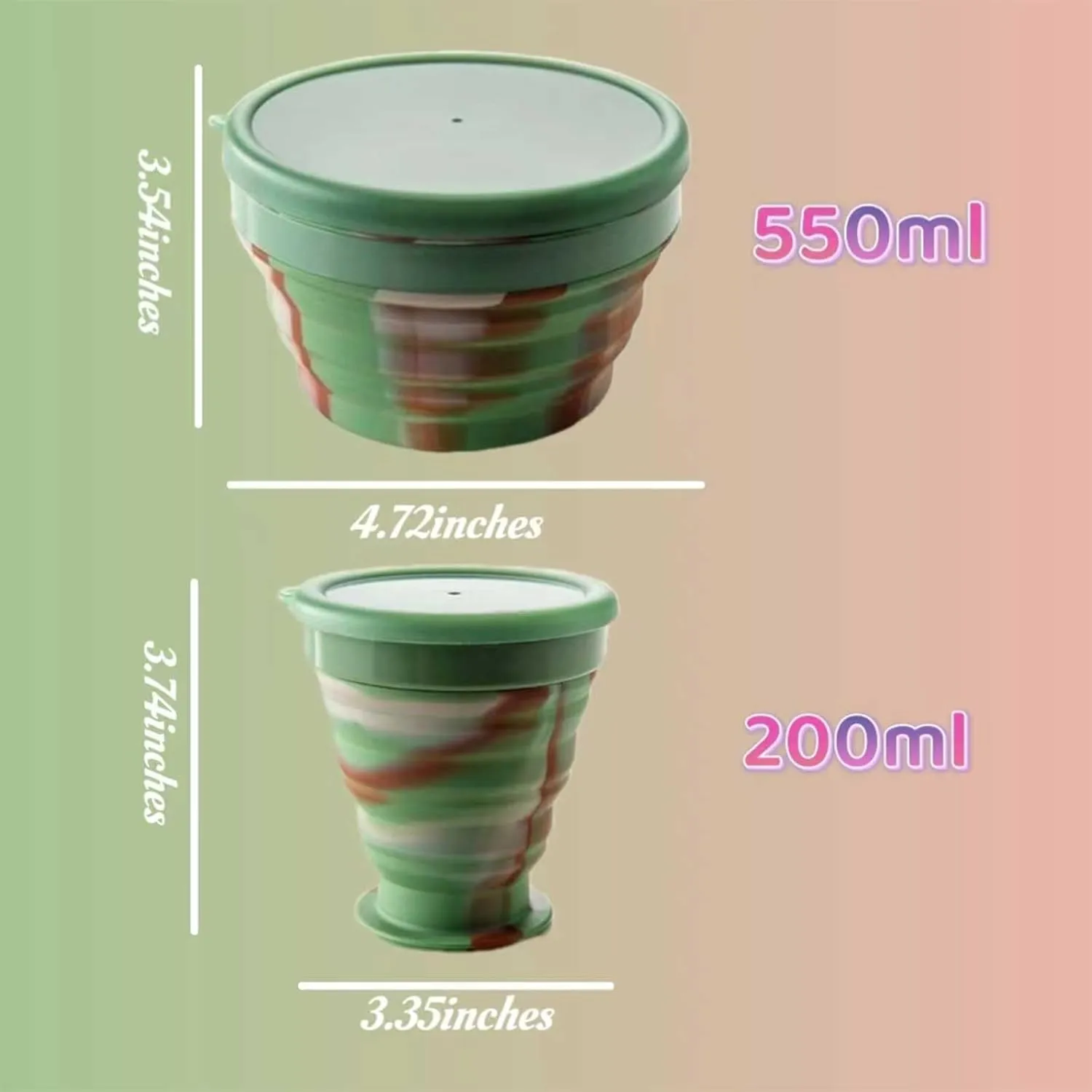 Portable Picnic Set: Folding Silicone Picnic Utensil Set, Travel Folding Cup, Foldable Mixing Bowl, Portable Outdoor Tableware (Camouflage Medium Bowl Cup Two Piece Set)
