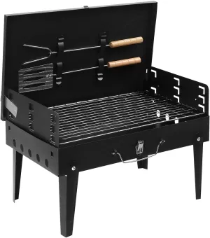 Portable Square Charcoal Grill, Heavy-Duty BBQ Grill with Adjustable Height and Lid, Perfect for Outdoor Picnics, Backyard, and Camping