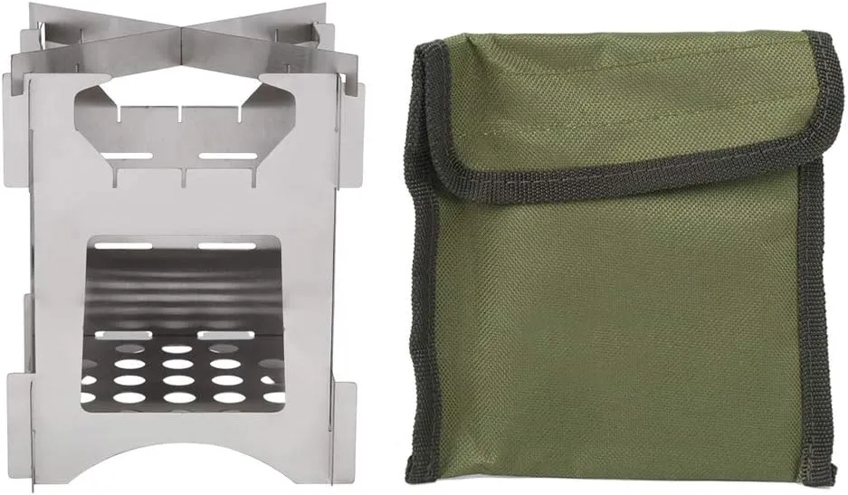 Portable Stainless Steel Folding Wood Burning Stove Mini Cooker for Outdoor Camping Travel Hiking Picnic