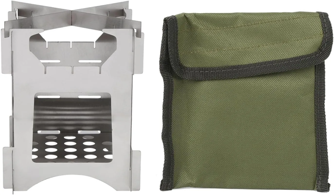 Portable Stainless Steel Folding Wood Burning Stove Mini Cooker Outdoor Camping Travel Hiking Picnic Kit