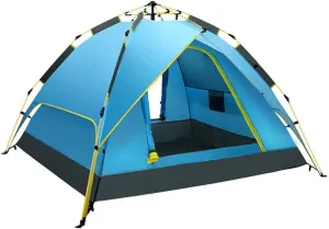 Portable Waterproof Tents 4 Person Windproof Family Tent Camping-Tents Ventilated Mesh Windows for All Seasons Blue