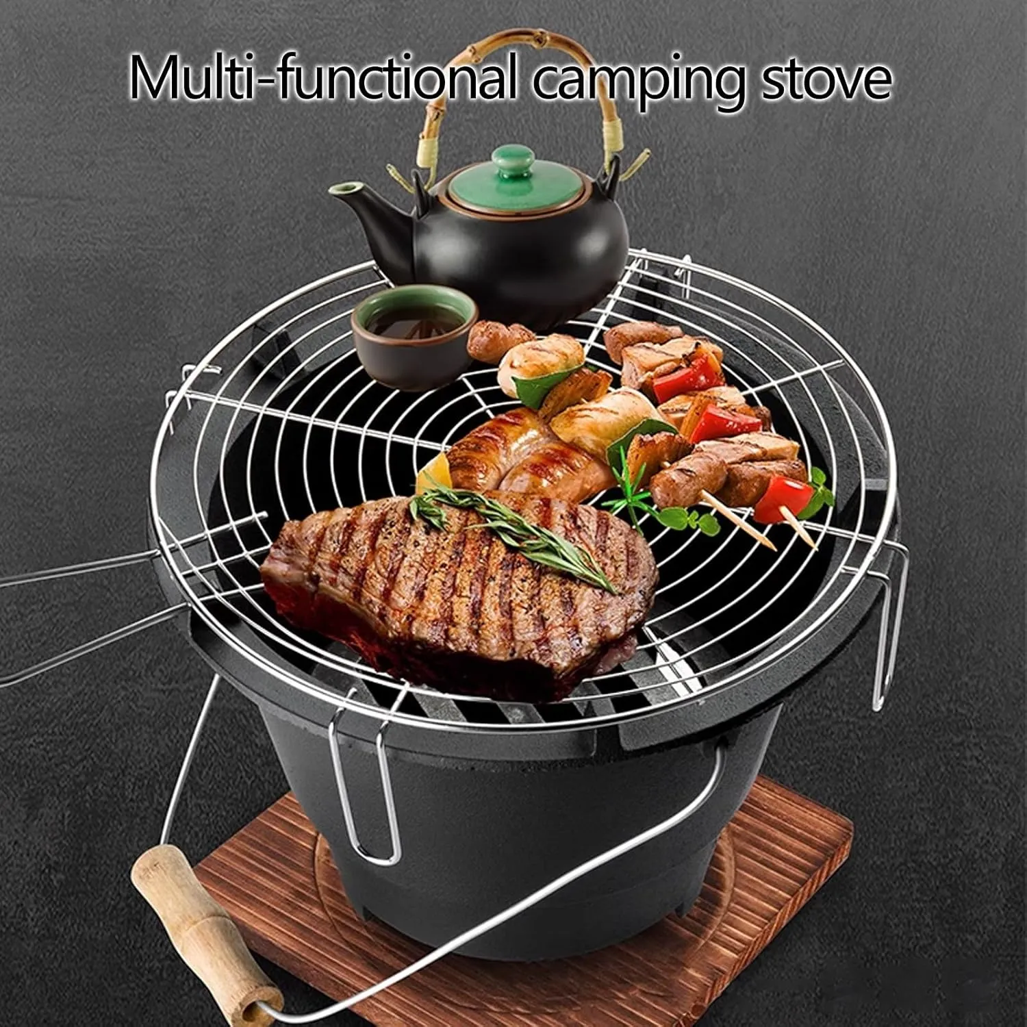 Portable Wood Burning Stove, Outdoor Stove with Handle, Cast Iron Wood Burning Stove, Tent Stove for Outside Bonfire Patio Backyard Cooking(35 * 35 * 19cm)