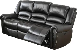 Poundex Black Bonded Leather Power Sofa