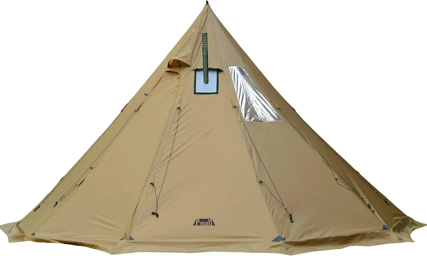 Preself 4~6 Person Tipi Hot Tent T3 XL with Screen Window, Height 8' 6" 2.6m, Diameter 15' 4.6m, for Wood Buring Stove Bushcraft Family Camping Hunting Fishing