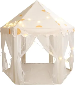 Princess Castle Tent for Girls - Half Sun Pattern Indoor & Outdoor Large Play Tent for Kids Hexagon Playhouse, Princess Castle Gifts Tent (Beige)