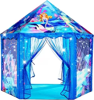 Princess Mermaid Kids Play Tent - Large Playhouse for 3-12 Year Old Girls, Indoor Outdoor Castle Toy for Toddlers, 55'' x 53'' (DxH)