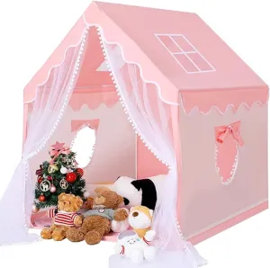 Princess Play Tent for Girls Indoor & Outdoor, Pink Spacious Children’s Playhouse with Windows and Door Curtains, Easy Setup for Girls and Boys