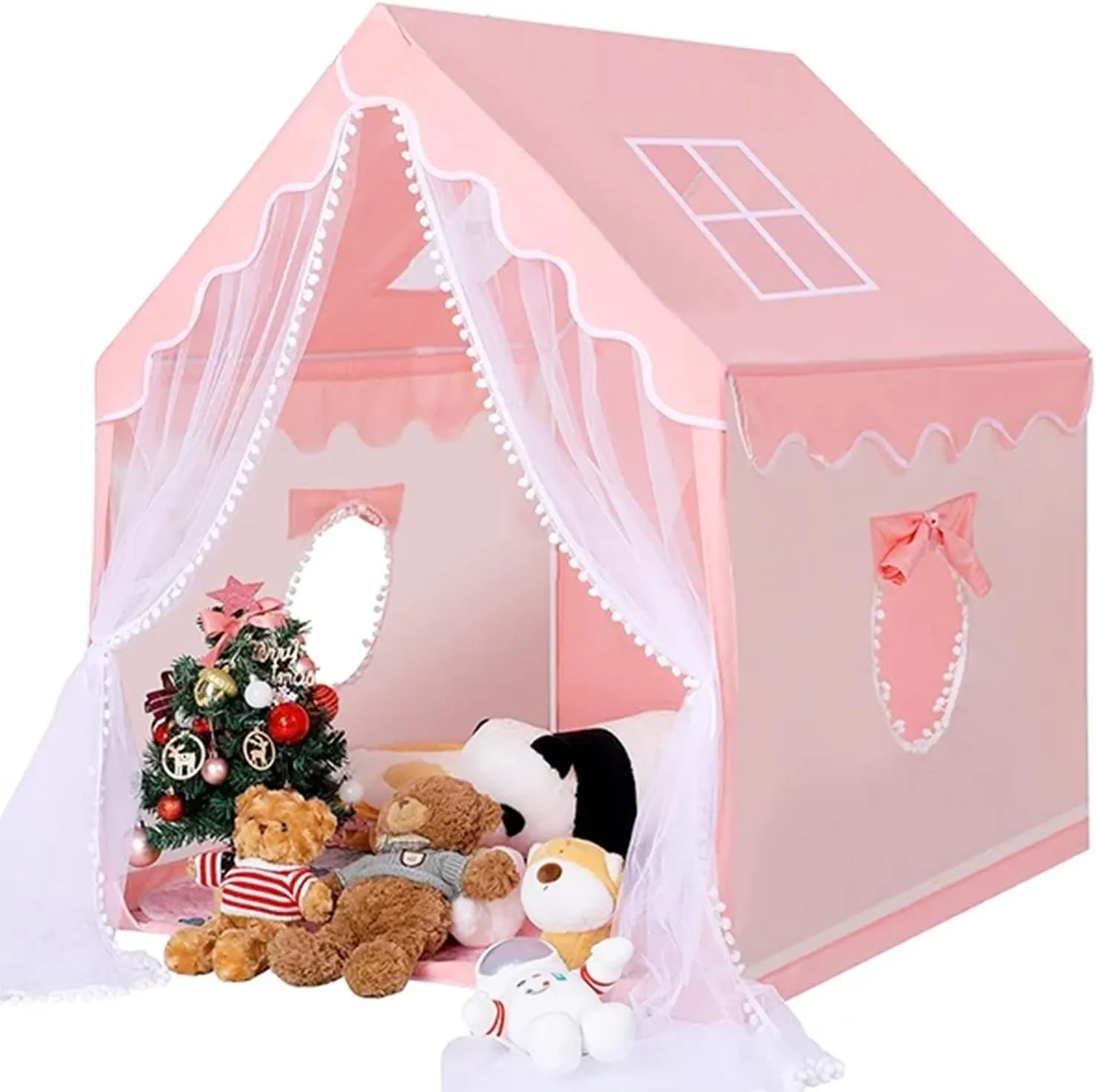 Princess Play Tent for Girls Indoor & Outdoor, Pink Spacious Children’s Playhouse with Windows and Door Curtains, Easy Setup for Girls and Boys