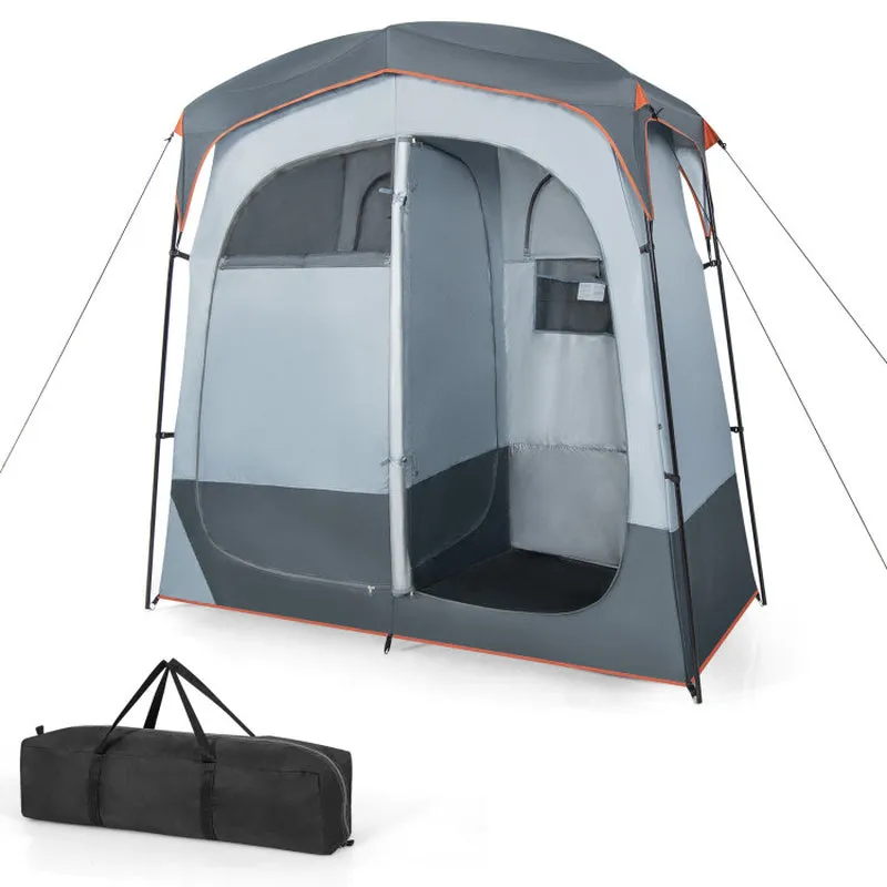 Professional title: ```Two-Room Oversized Privacy Shower Tent with Removable Rain Fly and Interior Pocket in Gray```