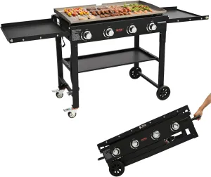Propane Griddle on Cart, 36" Heavy Duty Manual Flat Top Griddle, Outdoor Cooking Station with Side Shelves, Steel Natural Gas Griddle, 4-Burners Restaurant Portable Grill - 60,000 BTU