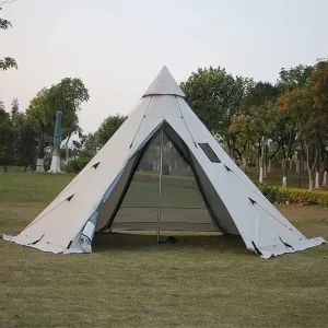 Pyramid Tent Indian Shelter, Outdoor Yurt Camping Tent with Stove Hole, Family Teepee Tent (Coffee/White) - Only Outer Shell, Waterproof & Ventilated
