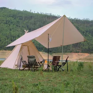 Pyramid Tent Tipi Indian Tent with Sun Shelter 3-4 People Family Tent Outdoor Camping Cotton Tent Luxury Yurt Tent for Mountaineering Hiking Camping