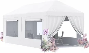 Quictent 10x20 Heavy Duty Party Tent with 4 Removable Mesh Windows & Ventilation - Waterproof Outdoor Canopy Tent for Weddings, Backyard Events, Shelter, UV Protection (White)