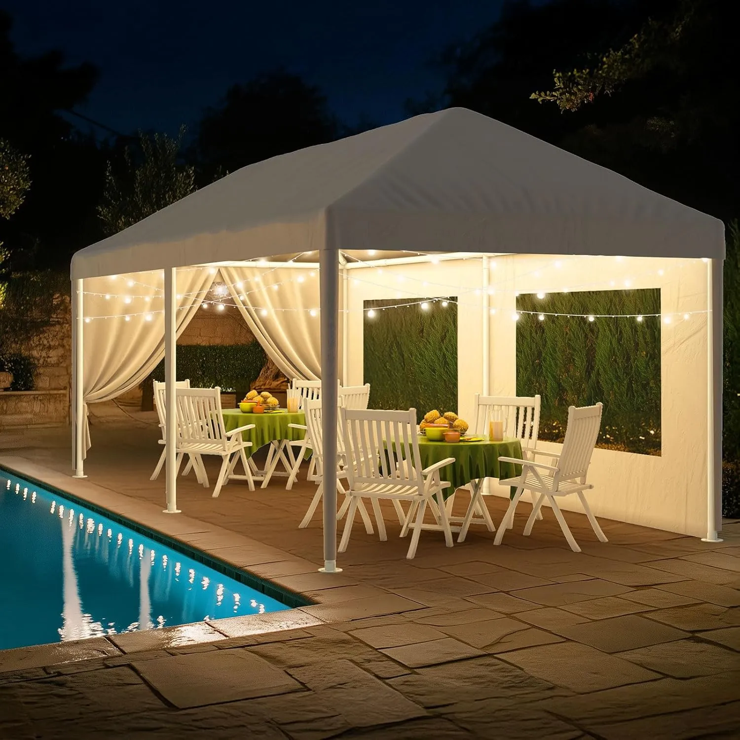 Quictent 10x20 Heavy Duty Party Tent with 4 Removable Mesh Windows & Ventilation - Waterproof Outdoor Canopy Tent for Weddings, Backyard Events, Shelter, UV Protection (White)