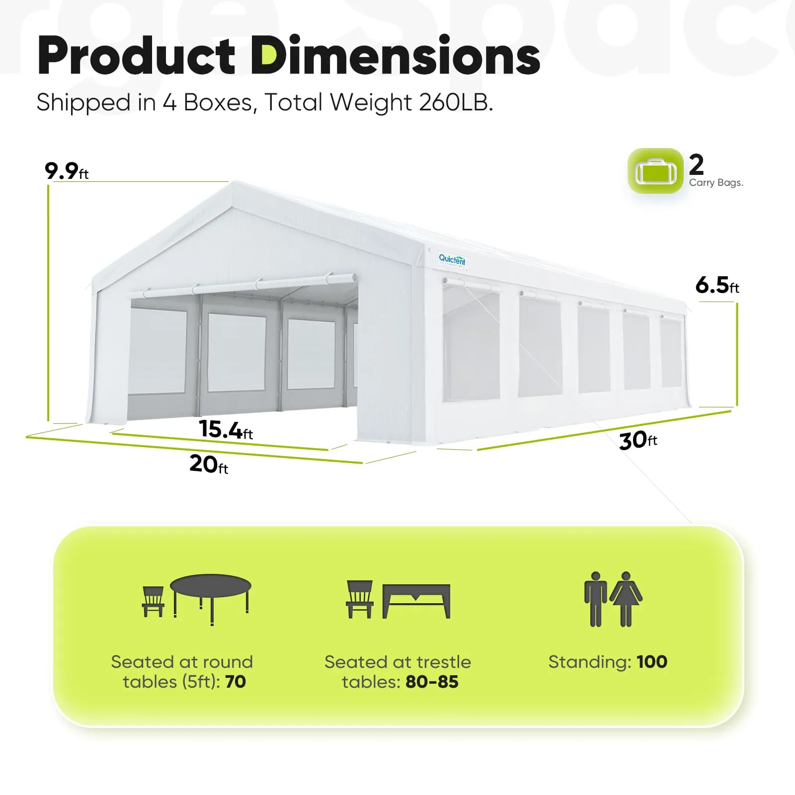 Quictent 20'x30' Heavy Duty Party Tent with Roll-up Ventilated Mesh Windows, Outdoor Event Shelter for Parties Wedding Carports Canopy BBQ