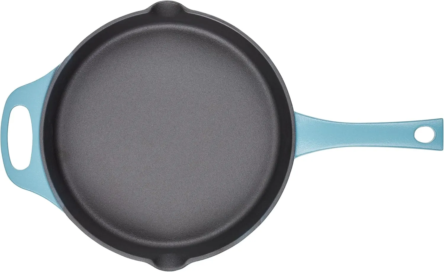 Rachael Ray NITRO Cast Iron Fryin Pan/Skillet with Helper Handle and Pour Spouts, 12 Inch - Agave Blue