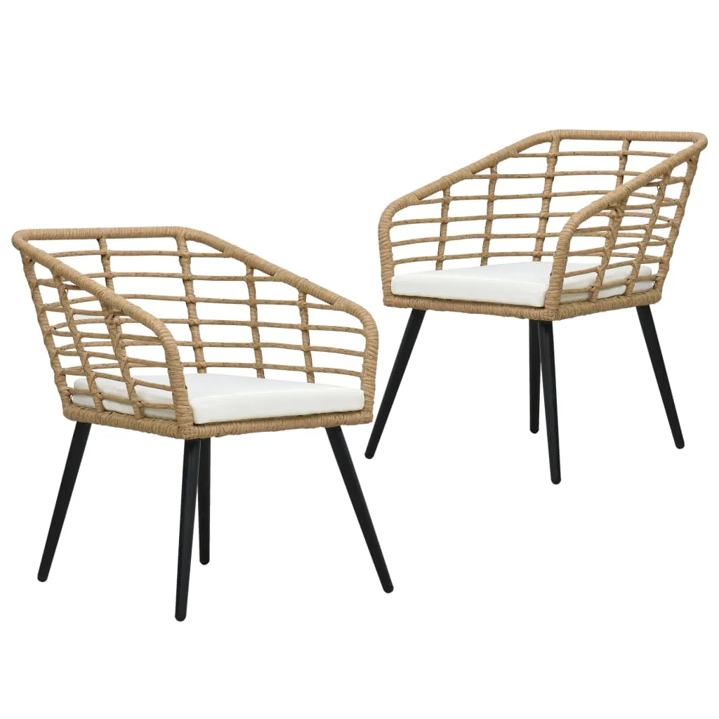 Rattan Dining Chair 2 Pcs Patio Wicker Chair with Cushions Poly Rattan