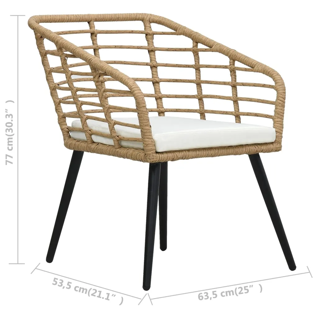 Rattan Dining Chair 2 Pcs Patio Wicker Chair with Cushions Poly Rattan