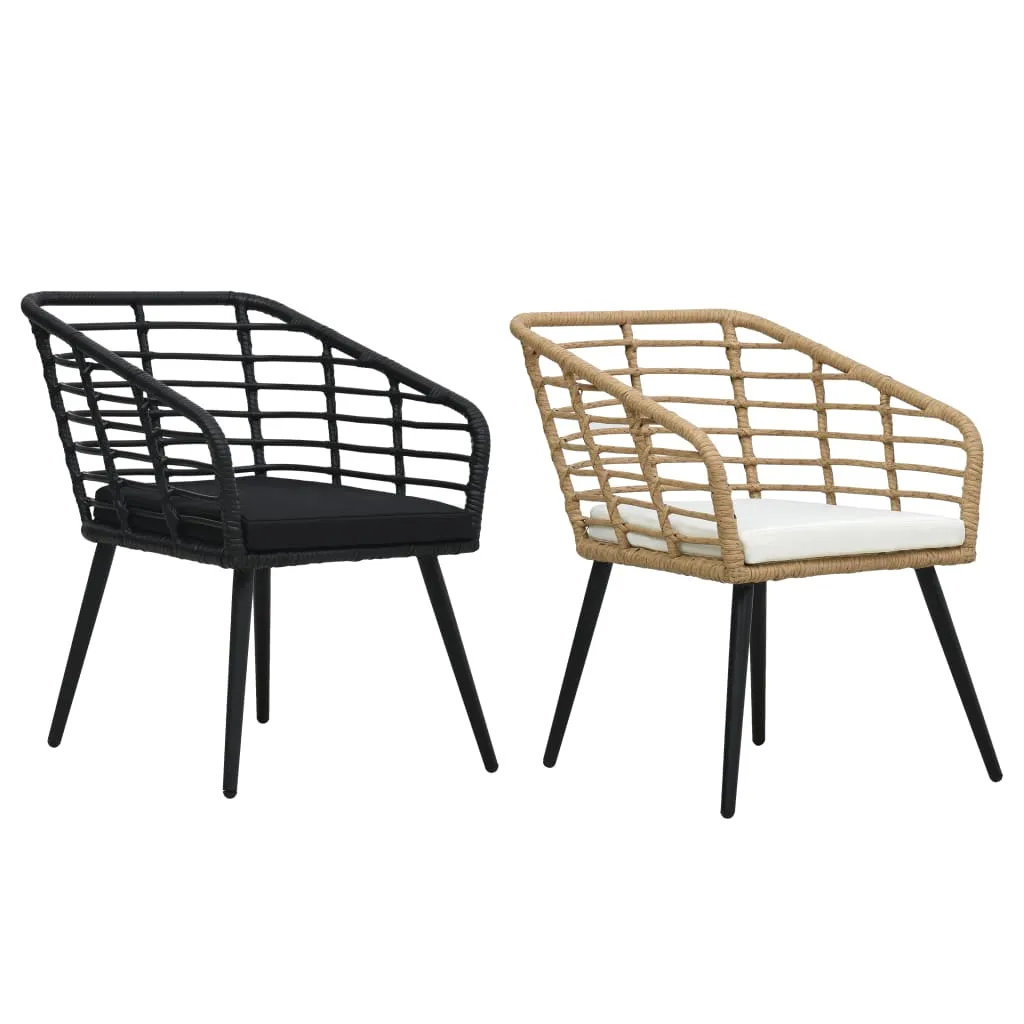 Rattan Dining Chair 2 Pcs Patio Wicker Chair with Cushions Poly Rattan