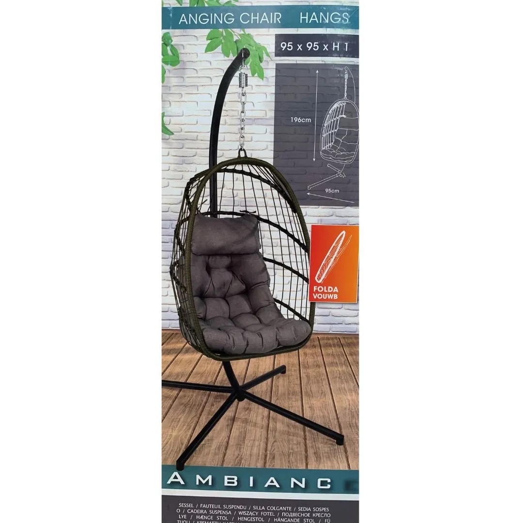 Rattan Foldable Ambiance Hanging Egg Chair 196cm H x  95cm W