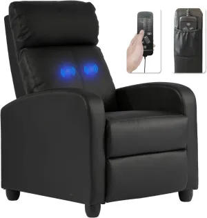 Recliner Chair for Living Room Massage Reading Sofa Home Theater Seating Modern Reclining Easy Lounge with PU Leather Padded Seat Backrest (Black)