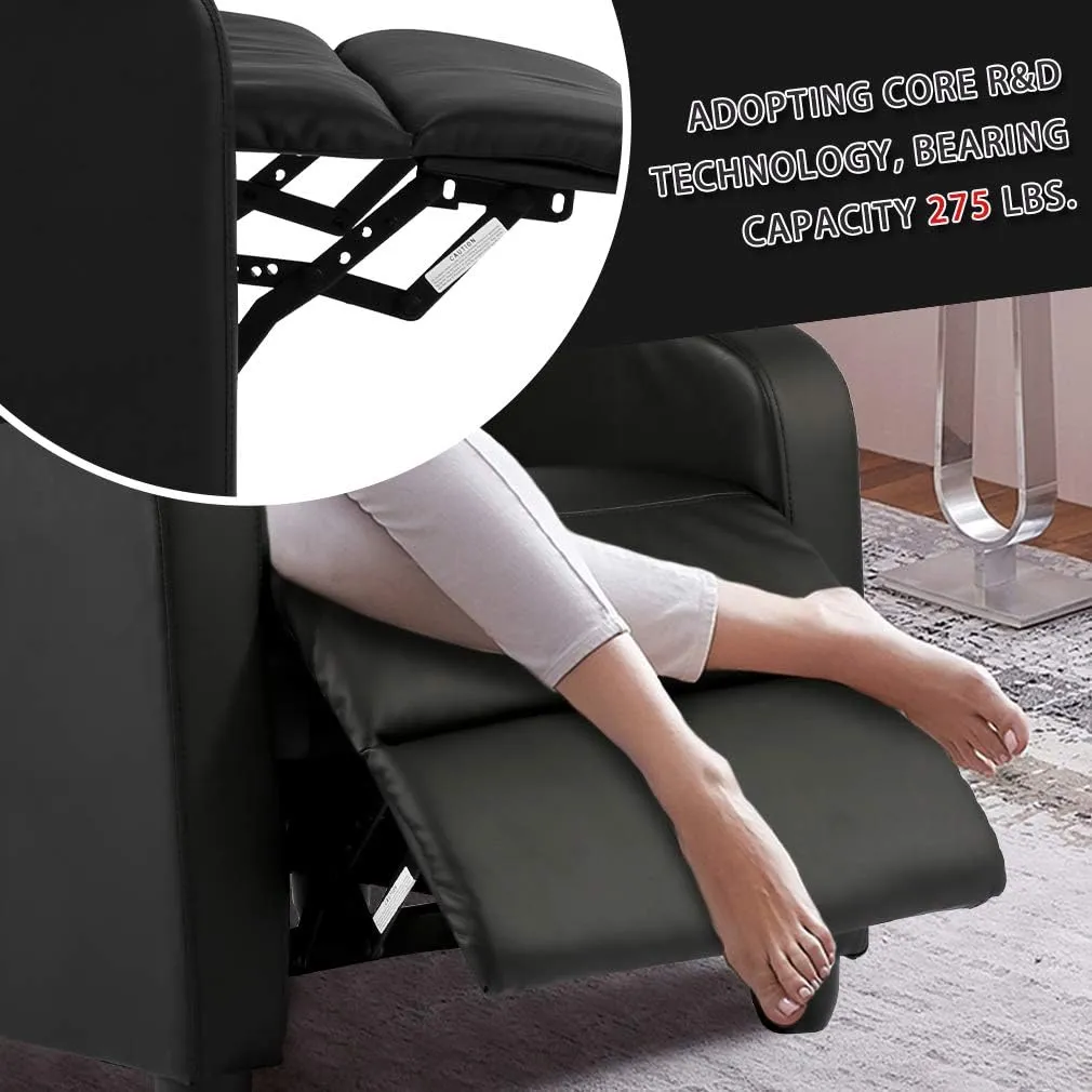 Recliner Chair for Living Room Massage Reading Sofa Home Theater Seating Modern Reclining Easy Lounge with PU Leather Padded Seat Backrest (Black)