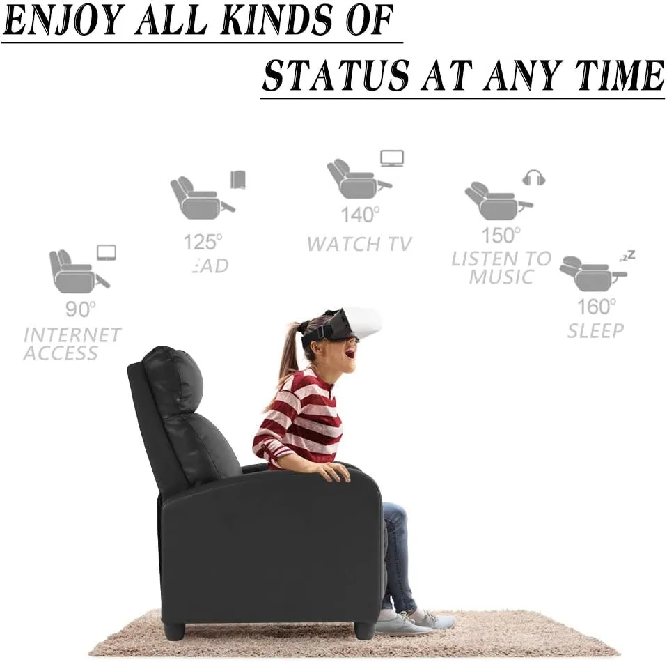 Recliner Chair for Living Room Massage Reading Sofa Home Theater Seating Modern Reclining Easy Lounge with PU Leather Padded Seat Backrest (Black)
