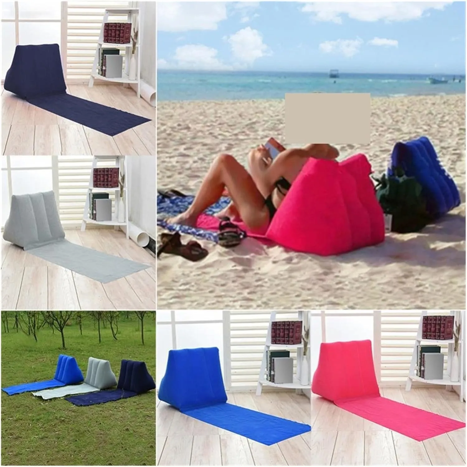 Recliner Inflatable Beach Lounger Foldable Soft Inflatable Beach Mat Festival Camping Leisure Lounger Back Pillow Cushion Chair Fit for Seat Air Portable (Color : C)