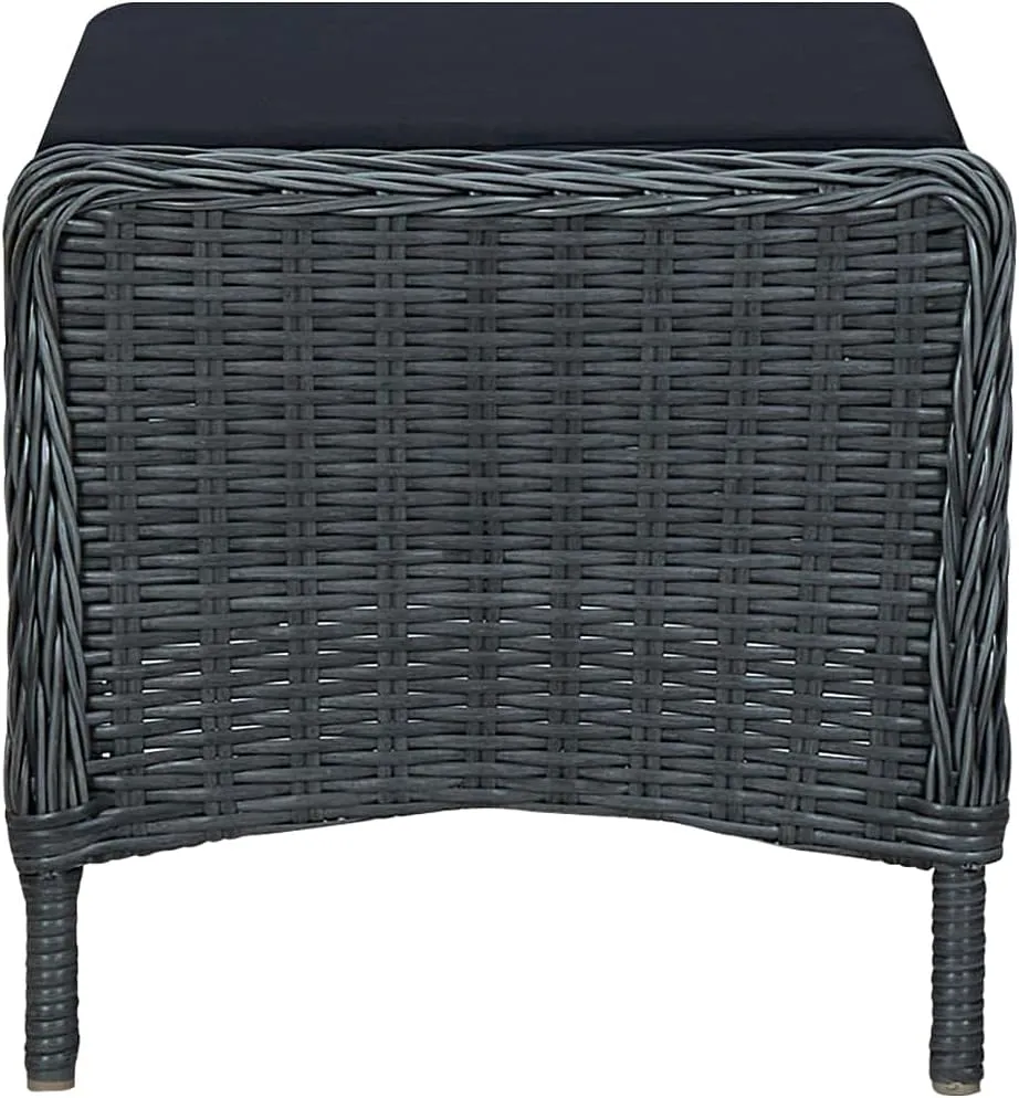 Reclining Patio Chair with Footstool Poly Rattan Dark Gray Outdoor Lounge Furniture Set for Backyard Deck Poolside Sunbathing and Relaxing