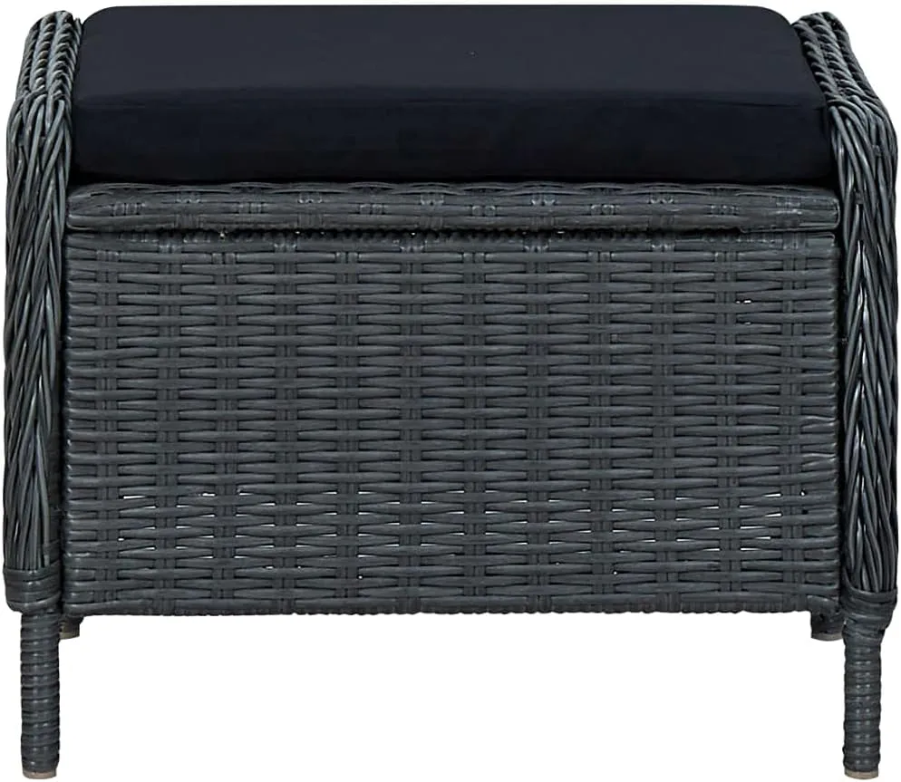Reclining Patio Chair with Footstool Poly Rattan Dark Gray Outdoor Lounge Furniture Set for Backyard Deck Poolside Sunbathing and Relaxing