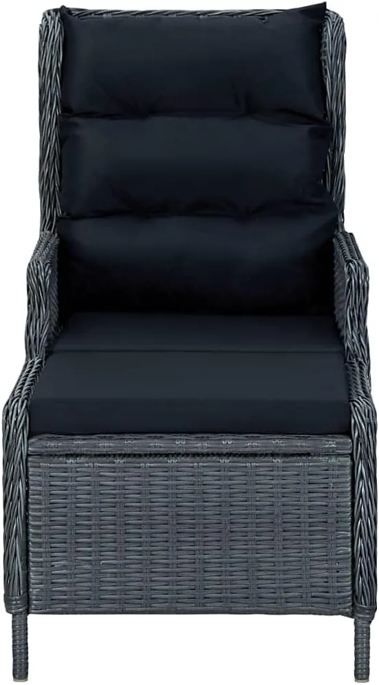 Reclining Patio Chair with Footstool Poly Rattan Dark Gray Outdoor Lounge Furniture Set for Backyard Deck Poolside Sunbathing and Relaxing