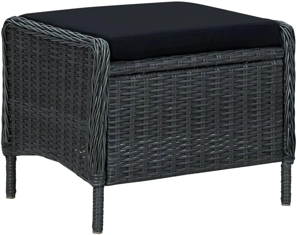 Reclining Patio Chair with Footstool Poly Rattan Dark Gray Outdoor Lounge Furniture Set for Backyard Deck Poolside Sunbathing and Relaxing