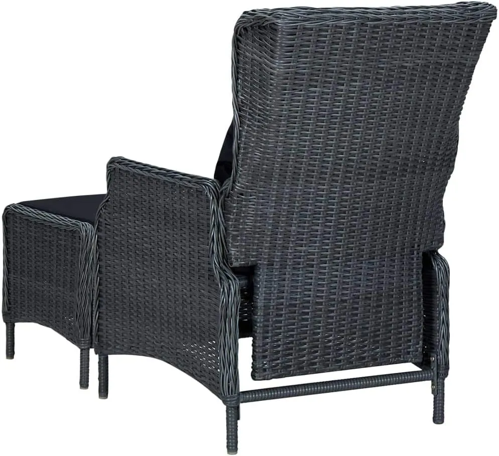 Reclining Patio Chair with Footstool Poly Rattan Dark Gray Outdoor Lounge Furniture Set for Backyard Deck Poolside Sunbathing and Relaxing