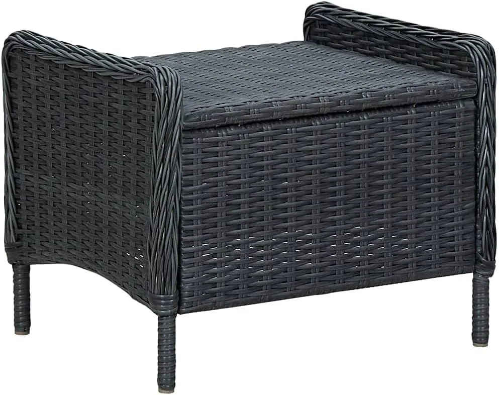 Reclining Patio Chair with Footstool Poly Rattan Dark Gray Outdoor Lounge Furniture Set for Backyard Deck Poolside Sunbathing and Relaxing