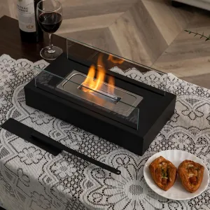 Rectangular Portable Tabletop Fire Pit Indoor Outdoor, Mini Personal Fireplace, Ethanol/Alcohol Table Top Fire Bowl Smokeless Clean Burning Bio Ethanol Flame for Smores Balcony Patio Parties Events