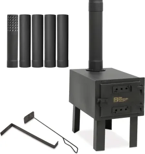 Red Mountain Valley Outdoor Camping Wood Stove, Portable Hot Wood Burning Tent stove with 5-Section Chimney and 2 Dual Rakes, small rv cast iron wood stove, ideal for hunting and camping