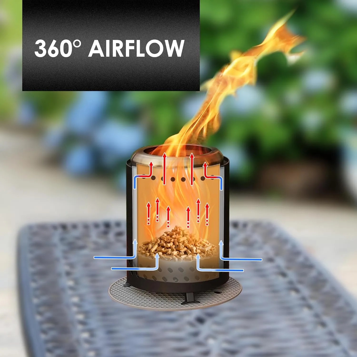 Red Mountain Valley Smokeless Tabletop Fire Pit with Mat, Portable Mini Low Smoke Camping Stove with Travel Bag and Fireproof Mat, Stainless Steel Black, for Outdoor Enthusiasts