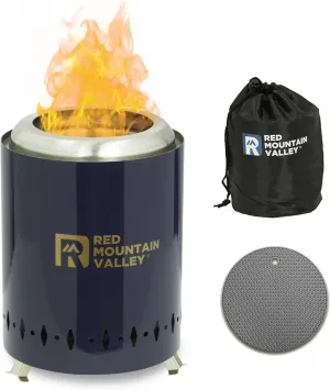 Red Mountain Valley Smokeless Tabletop Fire Pit with Mat, Portable Mini Low Smoke Camping Stove with Travel Bag and Fireproof Mat, Stainless Steel Blue, for Outdoor Enthusiasts