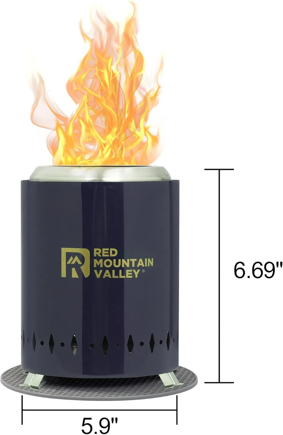 Red Mountain Valley Smokeless Tabletop Fire Pit with Mat, Portable Mini Low Smoke Camping Stove with Travel Bag and Fireproof Mat, Stainless Steel Blue, for Outdoor Enthusiasts