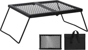 REDCAMP Folding Campfire Grill Heavy Duty Steel Grate, Portable Camp Fire Cooking Rack Over Fire Pit with Carrying Bag for Outdoor BBQ Camping