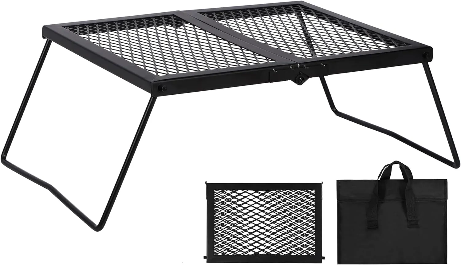 REDCAMP Folding Campfire Grill Heavy Duty Steel Grate, Portable Camp Fire Cooking Rack Over Fire Pit with Carrying Bag for Outdoor BBQ Camping