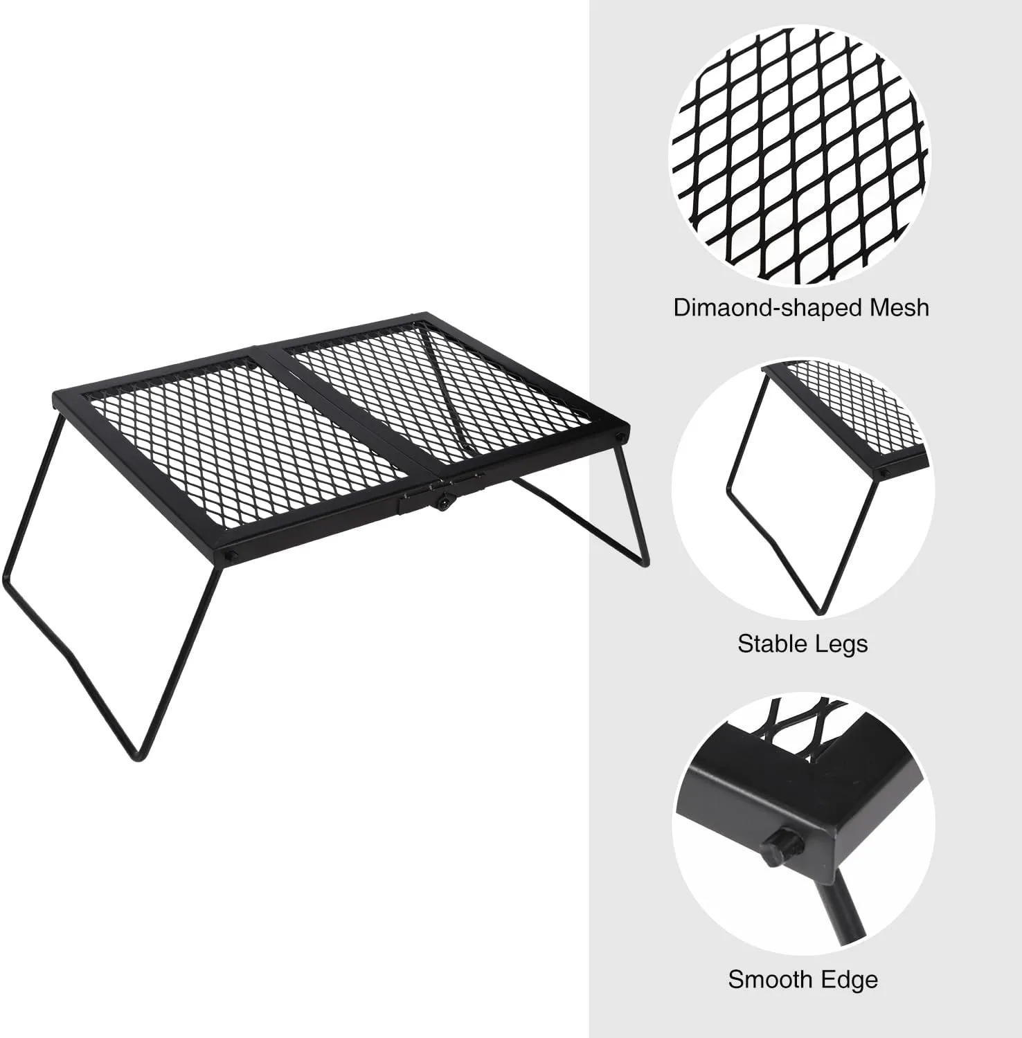 REDCAMP Folding Campfire Grill Heavy Duty Steel Grate, Portable Camp Fire Cooking Rack Over Fire Pit with Carrying Bag for Outdoor BBQ Camping