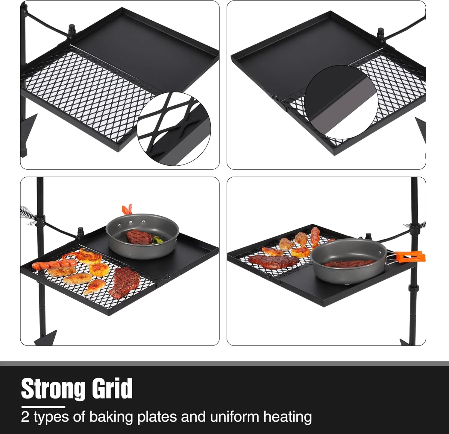 REDCAMP Folding Swivel Campfire Grill, Portable Fire Pit Grill Grate Over Fire Pit, Heavy Duty Steel Grate & Camp Fire Rack with Carrying Bag for Outdoor Camping Cooking