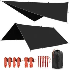 REDCAMP Hammock Rain Fly Camping Tarp Waterproof, 10x12ft Lightweight Backpacking Rain Tarp Shelter for Hiking Outdoor, Black