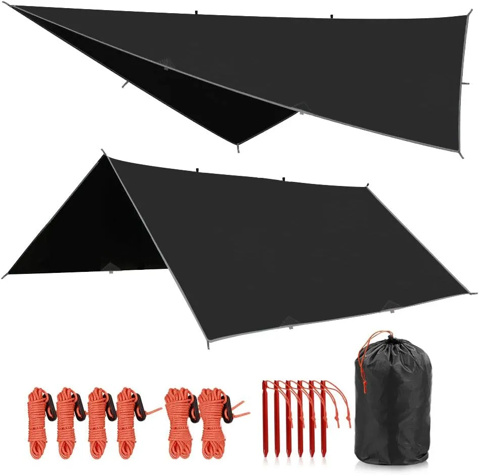 REDCAMP Hammock Rain Fly Camping Tarp Waterproof, 10x12ft Lightweight Backpacking Rain Tarp Shelter for Hiking Outdoor, Black