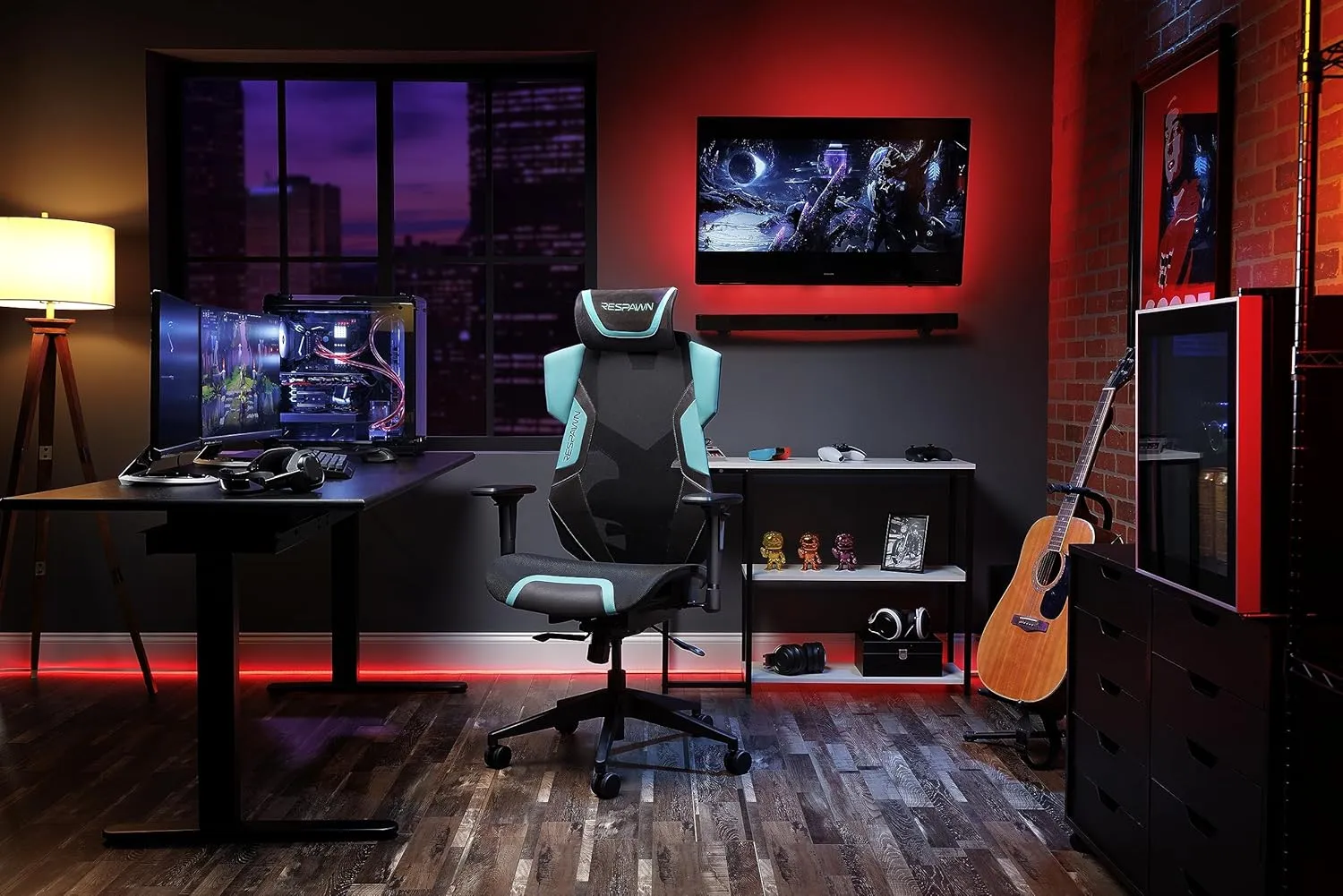 RESPAWN FLEXX Mesh Gaming Chair With Lumbar Support,Ergonomic Gaming Chair with Recline/Tilt Tension Controls, Adjustable Arms, 300lb Max Weight With Wheels for Computer/Desk/Office -Teal