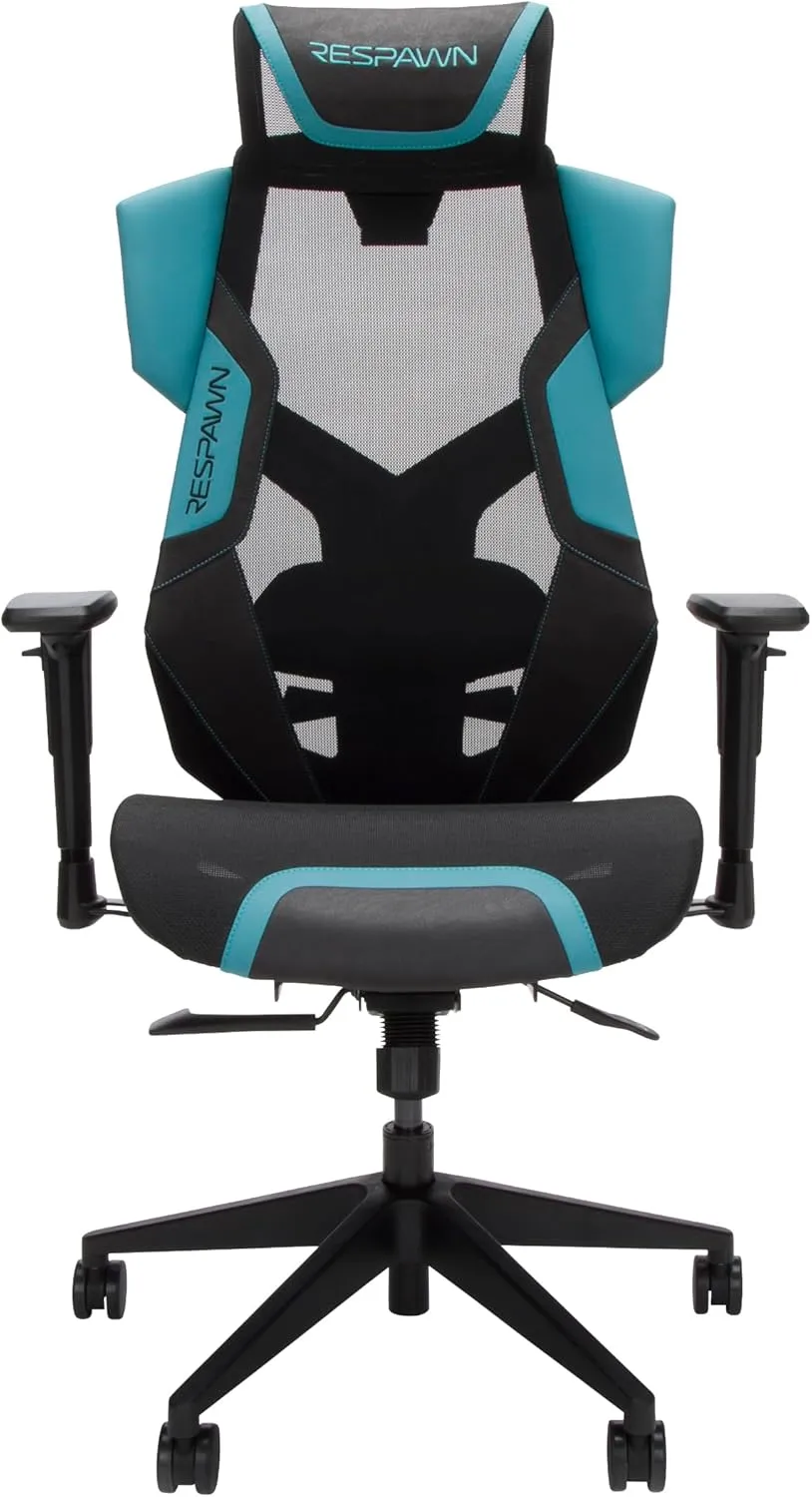 RESPAWN FLEXX Mesh Gaming Chair With Lumbar Support,Ergonomic Gaming Chair with Recline/Tilt Tension Controls, Adjustable Arms, 300lb Max Weight With Wheels for Computer/Desk/Office -Teal
