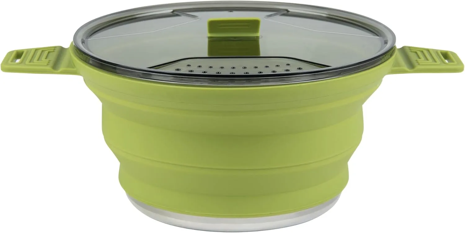 Restaurantware-Hi Tek 2.5 Liter Collapsible Camping Pot, 1 Portable Cook Pot - with Lid, Stainless Steel Bottom, Silicone Camping Cookware, for Travel Or Outdoor Hiking- Restaurantware