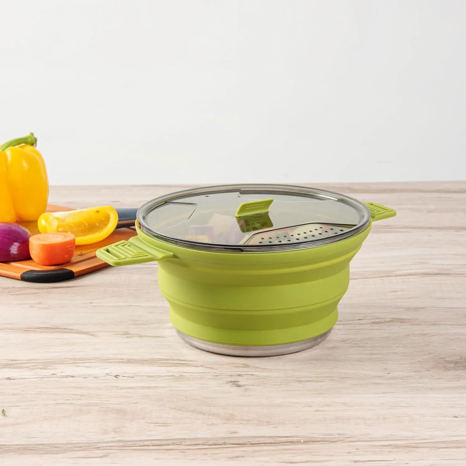 Restaurantware-Hi Tek 2.5 Liter Collapsible Camping Pot, 1 Portable Cook Pot - with Lid, Stainless Steel Bottom, Silicone Camping Cookware, for Travel Or Outdoor Hiking- Restaurantware